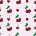 Red cherries on a light pink background seamless pattern Royalty Free Stock Photo