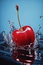 red cherries splashing into water, in the style of angus mckie