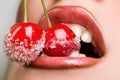 Red cherries with sugar Royalty Free Stock Photo