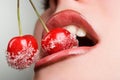 Red cherries with sugar Royalty Free Stock Photo