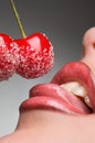 Red cherries with sugar Royalty Free Stock Photo