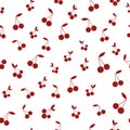 Red cherries on white background. Seamless bright food summer pattern.