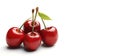 Red cherries on a white horizontal background with space for text. AI generated
