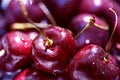 Red cherry berries with water drops in amazing close up picture.