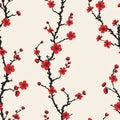 Red cherry blossoms on branches against a cream background Royalty Free Stock Photo