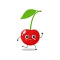 Red cherry character with cute expressions, smile, run, berry