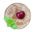 Red cherry cocktail with mint top view isolated on white background, clipping path included Royalty Free Stock Photo