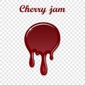 Red cherry drip confiture 3D. Berry sweet jam spot isolated white transparent background. Drips down stain. Drop Royalty Free Stock Photo