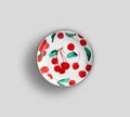 Red cherry Floral Dinner Plate - Image, Painted plate isolated on white background - Image Royalty Free Stock Photo