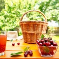 Red cherry and hand basket Royalty Free Stock Photo