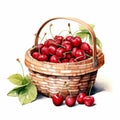 Realistic Watercolor Cherry Basket Illustration With Juicy Cherries Royalty Free Stock Photo