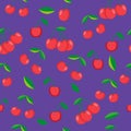 red cherry pattern on a blue background