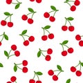 Red Cherry Seamless Pattern. White Background. Vector Royalty Free Stock Photo