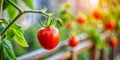 Red cherry tomato on the branch close up at the balcony garden Generative By AI