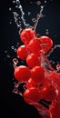 Red cherry tomatoes are splashing into the water, AI Royalty Free Stock Photo