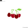 Red cherry. Vector illustration. Isolated cherries with leaves on white background Royalty Free Stock Photo