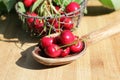 Wooden spoon with red cherry Royalty Free Stock Photo