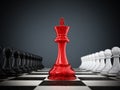 Red chess king standing between white and black pawns. 3D illustration Royalty Free Stock Photo