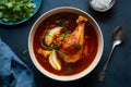 Red chicken curry with a prominent leg piece