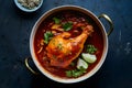 Red chicken curry with a prominent leg piece