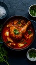 Red chicken curry with a prominent leg piece