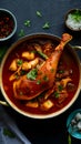 Red chicken curry with a prominent leg piece