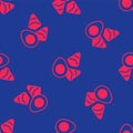 Red Chicken egg with vegerables icon isolated seamless pattern on blue background. Vector Royalty Free Stock Photo