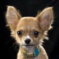 Red chihuahua puppy with a necklace portrait