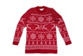 Red Children`s knitted sweater with a pattern. Isolate on white Royalty Free Stock Photo