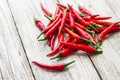 red chili or chilli cayenne pepper on white wooden table Royalty Free Stock Photo