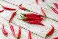 red chili or chilli cayenne pepper on white wooden table Royalty Free Stock Photo