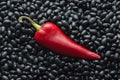 Red chili pepper on black beans background Royalty Free Stock Photo