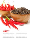 Red chili pepper and black pepper spicy isolated on white