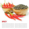 Red chili pepper and black pepper spicy isolated on white