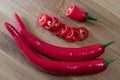 Red chili pepper cutting slieces Royalty Free Stock Photo