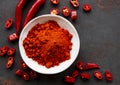 Red chili pepper, dried chillies on dark background Royalty Free Stock Photo