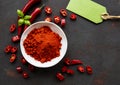 Red chili pepper, dried chillies on dark background. Royalty Free Stock Photo