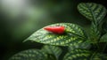 Red Chili Pepper on Green Leaf with Ants Crawling Over It Royalty Free Stock Photo