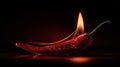Red chili pepper ignites in dark background with flame, AI Generated Royalty Free Stock Photo