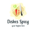 Red chili pepper with knife on a cutting board, illustration and logo design. Food, spicy pepper and dishes spicy, vector