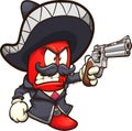 Red chili pepper with a mariachi outfit and a revolver gun Royalty Free Stock Photo