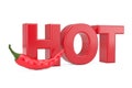 Red Chili Pepper near Hot Sign. 3d Rendering Royalty Free Stock Photo