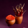 Red Chili Pepper powder in clay pot Royalty Free Stock Photo