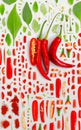 Red Chili Pepper Slice and Leaf Collection Royalty Free Stock Photo