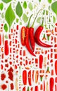 Red Chili Pepper Slice and Leaf Collection Royalty Free Stock Photo