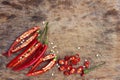Red chili pepper sliced on wooden chopping board. Royalty Free Stock Photo