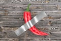 Red Chili Pepper Taped to Rustic Plank Wooden Wall. 3d Rendering