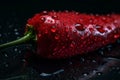 A red chili pepper visible water drops with a black background generative AI