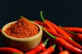 Red chili peppers and chili flakes Royalty Free Stock Photo