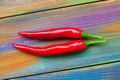 Red chili peppers on colorful bright background Royalty Free Stock Photo
